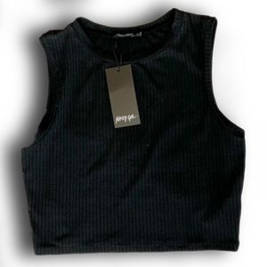 NWT Black Ribbed crop top from NastyGal. Size 10/Large
